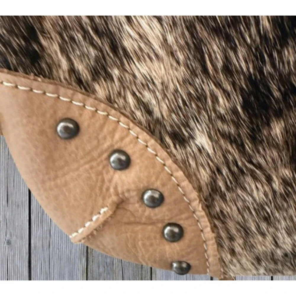 Genuine Leather Hair On Hide Cowhide Western Fringe Crossbody Purse Studded Boho